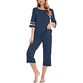 GYS Womens Pajama Set - Viscose Made from Bamboo, 3/4 Sleeve Capri Pajama Set Soft 2 Piece Sleepwear Pjs Lounge Set
