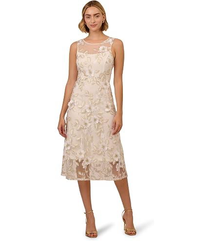 Adrianna Papell Women's Embroidery Sleeveless Dress, Ivory, 18 : Clothing, Shoes & Jewelry