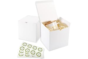 Frantis White Gift Boxes 20 Pack 5x5x5 inch Small Gift Boxes with Lids for Party Gift Boxes, Ornament Boxes, Christmas Gift Boxes, Wedding Boxes Easy to Assemble Gift Box with 24 Thank You Stickers