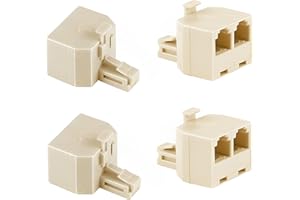 Phone Line Splitter 2 Way 4 Pack, RJ11 6P4C Male to Female Converter Adapter, 1 to 2 Modular Phone Line Extender for Wall Tel
