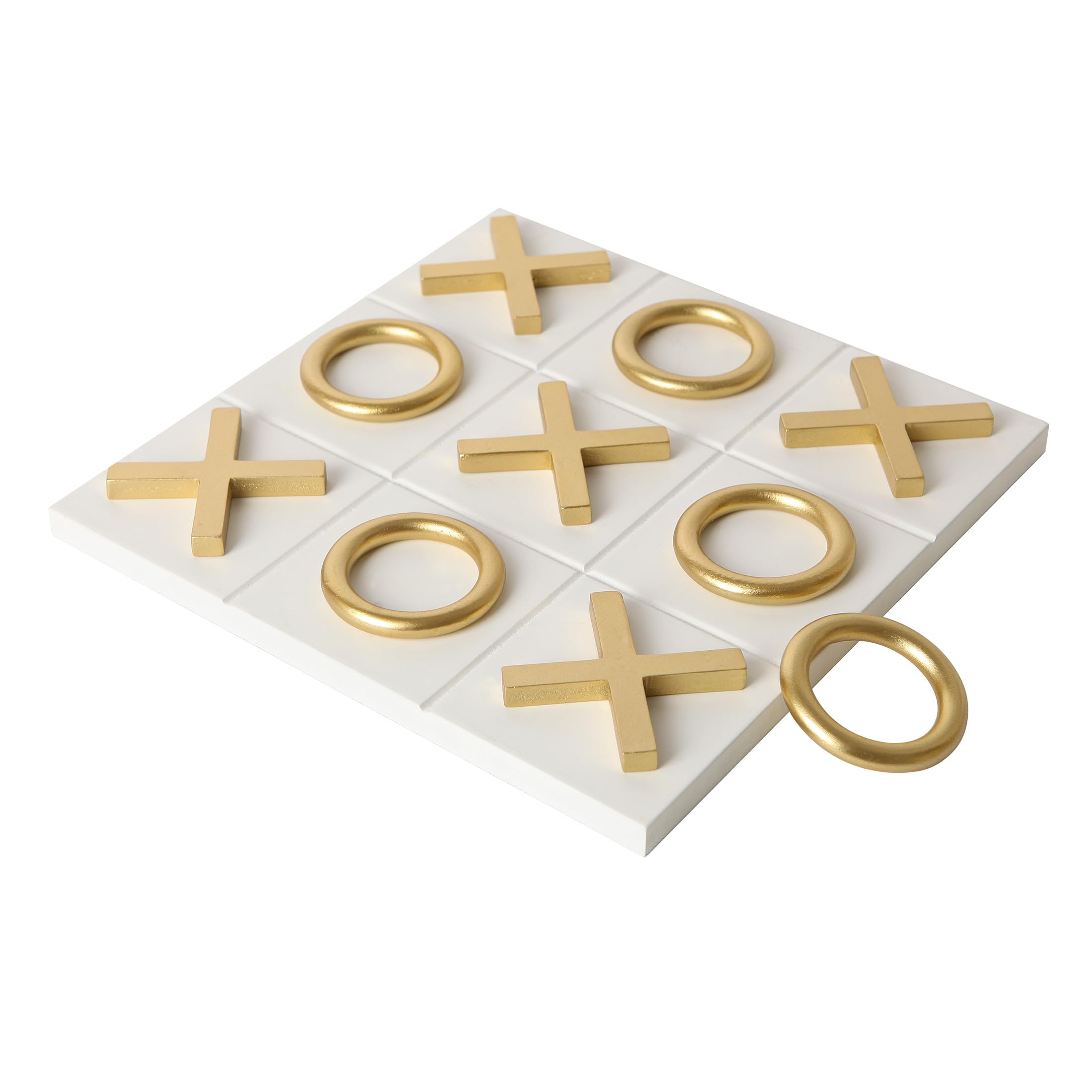 Photo 1 of NIKKY HOME 12x12 Inch Tic Tac Toe Wood Game Board Classic Coffee Table Decor Modern Wooden Travel Game for Family, White & Gold