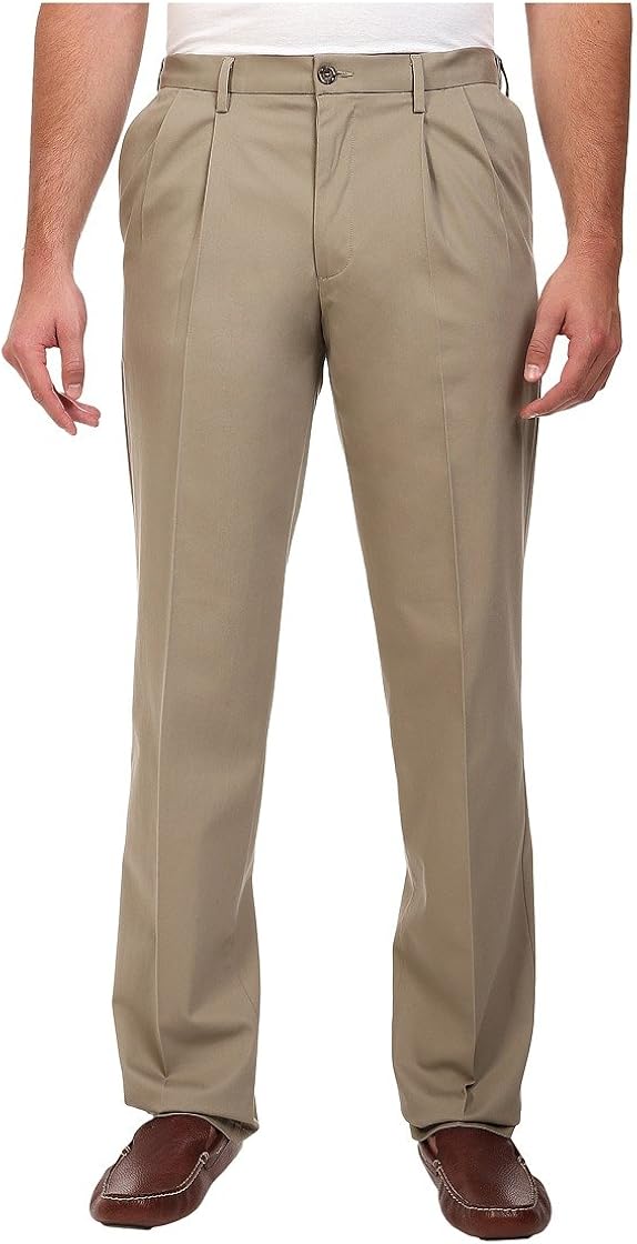 Classic Fit Signature Khaki Lux Cotton Stretch Pants Pleated (Regular and Big & Tall) WaooMart