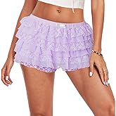 Women Layered Ruffle Shorts Y2K Lolita Bloomers Lace Trim Booty Shorts Sexy Mini Bottoms Cute Coquette Pettipants