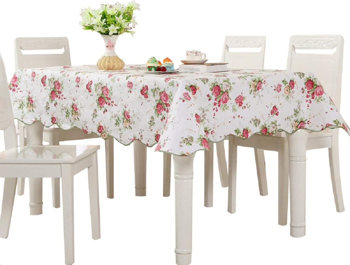 Ufatansy Uforme Pastoral Floral PVC Table Cloth Oblong 42 Inch by 60 Inch Flannel Backed Table Cover Oil Resistant and Water Repellent for Dinner Table (Pink/Multi-Color)