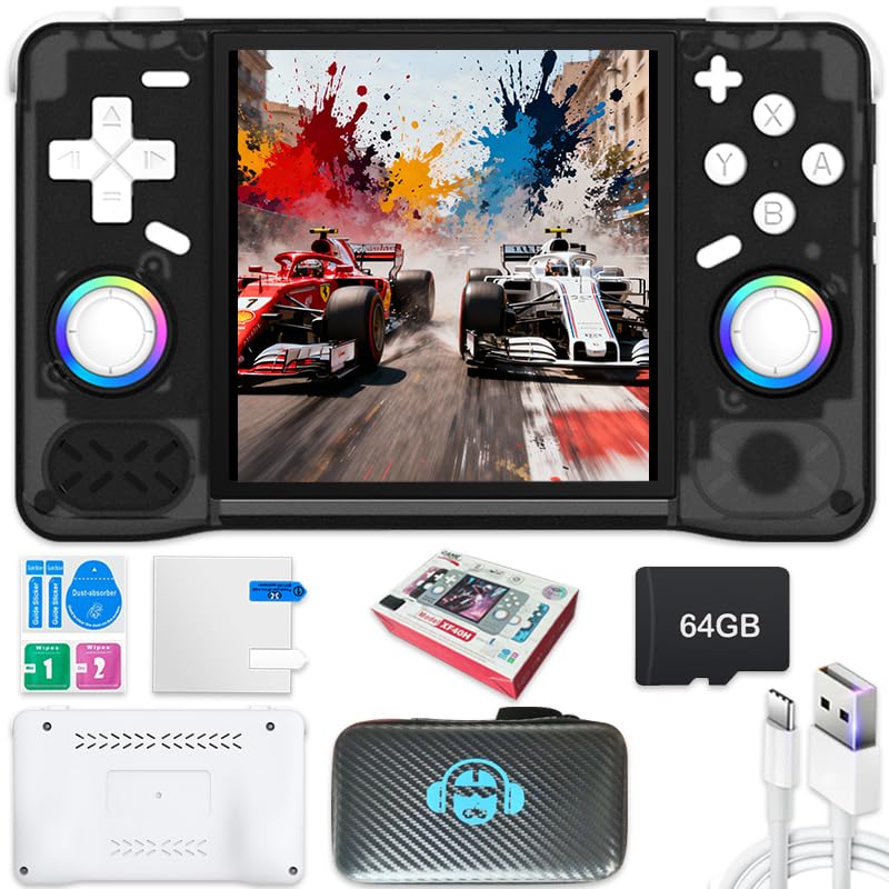 New XF40H Handheld Game Console,Built-in 128G with 22000 games,4000mAh,Linux System,4-inch IPS Screen WIth Storage bag (Black,128G)