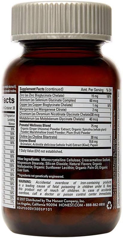 The Honest Company Prenatal Once Daily | Prenatal Vitamins | Non - GMO | Folic Acid, Vitamin A, Vitamin D & Vitamin E, Iron & Choline |, Basic Pineapple, 30 Count (Pack of 1): Health & Personal Care