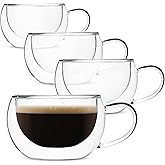 BTaT Insulated Coffee Cups - Set of 4 (9 oz, 270 ml), Double Wall Glass Tea & Latte Mugs
