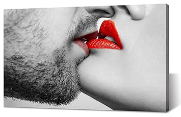 Bedroom Red Wall Decor Love Kiss Abstract Art Modern Bed Background Picture Canvas Print Painting Poster Frame Artwork Amazon In Home Kitchen