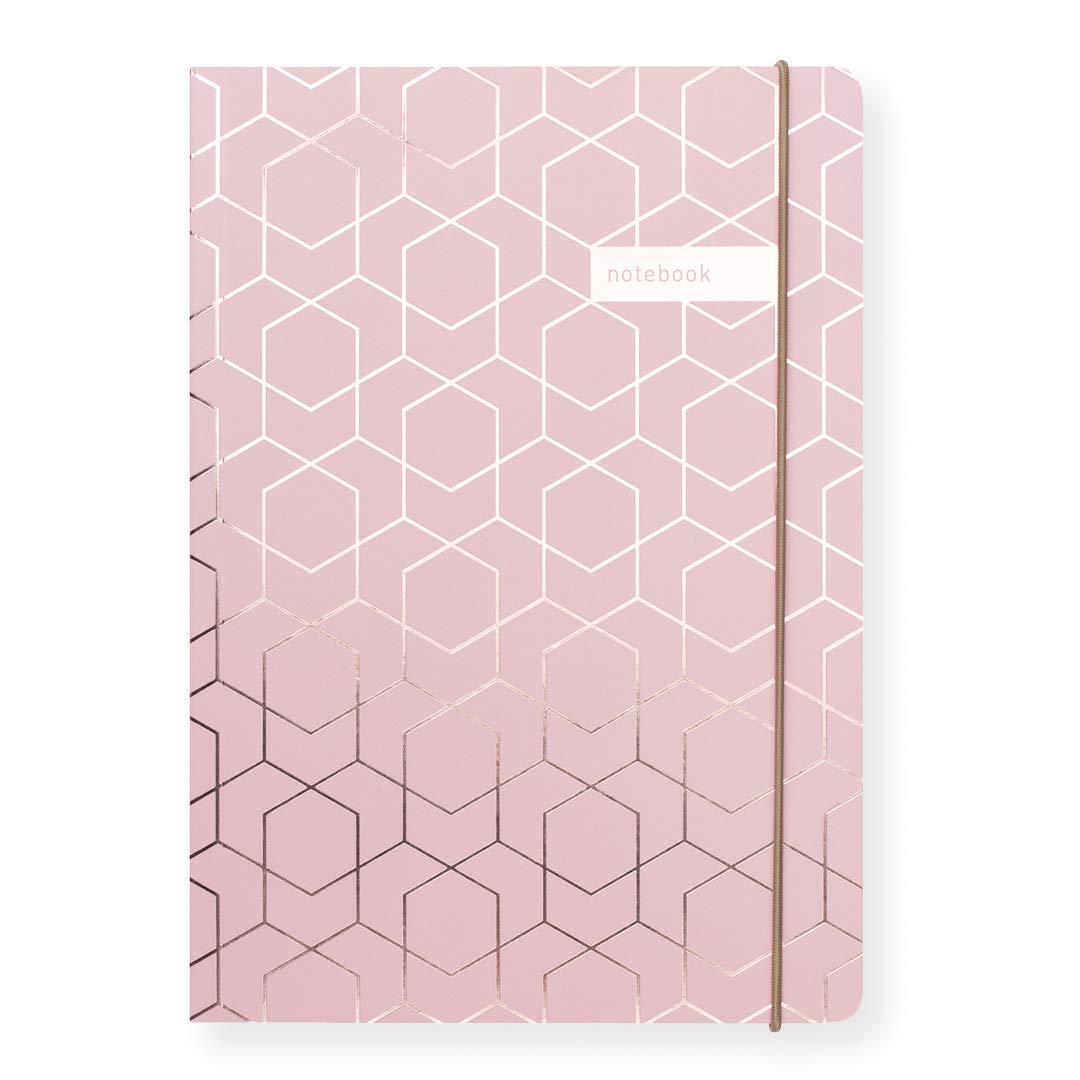 Matilda Myres A5 Lined Notebook | 192 Pages | Premium Softback Journal for Notes, School & Work | Elastic Closure & FSC Paper | A5 Writing Notebook – Pink & Rose Gold