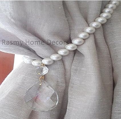 Rasmy Candles Acrylic Beaded Decorative Curtain Holder Tie Back (22 cm x 15 cm x 10 cm, Set of 2, rc 223)