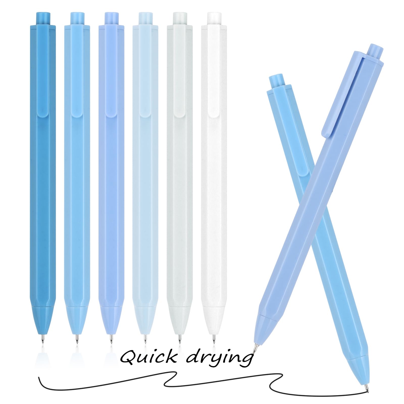 Photo 1 of Aesthetic Ballpoint Pens - ?Macaron Blue? Pastel Roller Ball Pens, 0.5mm Retractable Gel Ink Pens | Black Ink | Cute Ball Point Pen - Pack of 5