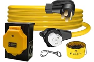LAZMUMI 50 Amp 15FT Generator Power Cord and Power Inlet Box Waterproof Combo Kit, 125V/250V 50A NEMA 14-50P to SS2-50R Generator Extension Cord with NEMA SS2-50P Generator Inlet
