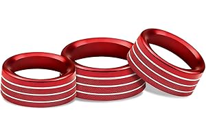 AuTK Aluminum Alloy HVAC Knob & Button Covers Kit fit for Dodge Challenger & Charger 2015-2024, fit for Chrysler 300/300S 2015-2024, fit for Ram 1500/2500/3500 2013-2014 & 2016 (5Pcs Red)