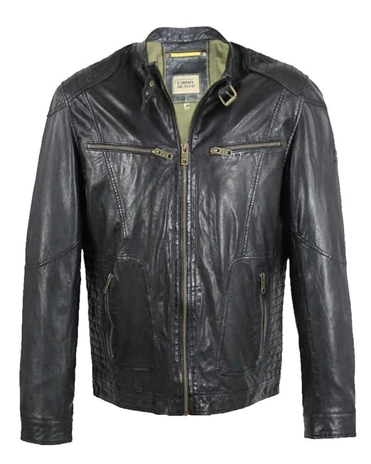 Camel Active - Herren Lederjacke Bikerjacke Lammnappa schwarz