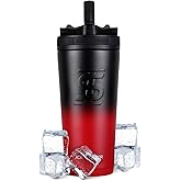 Ice Shaker Insulated Stainless Steel Sports Bottle | 26 oz, Red and black | Stays Cold for 30+ Hours | Flip Up Sport Straw | Odor-Free Bottle for Protein Shakes, Water, Intra-Workout