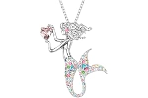 luomart Fashion Mermaid Birthstone Necklace Jewelry White Gold Plated Austrian Crystal Pendant Gifts for Women