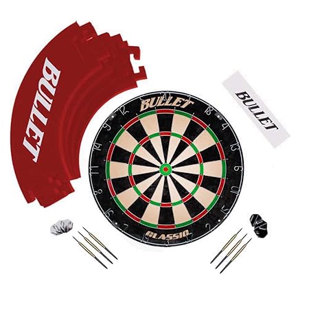 Bullet Großes Dart Turnier Set, Dartboard aus Brasilianischen Sisal, 6 Steeldarts, Surround Ring und Wurflinie