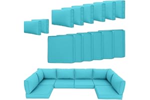 SpaceHop 14 Piece Outdoor Patio Cushion Cover Replacement, Waterproof Patio Cushion Covers, Outdoor Furniture Cushion Covers Set for 6 Seat Wicker Rattan Sofa (Blue)