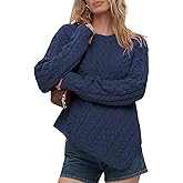 Women’s Cable Knit Sweater Crewneck Long Sleeve Soft Regular Fit with High Low Hem Fashion Pullover Tops 2026