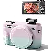 Frevyve Case for Canon G7X Mark II G7X Camera, Soft Silicone Protective Case, Slim Fit Sleeve with Removable Lens Cover and Screen Protector Accessories, Lightweight, Anti-Scratch (Jelly Pink Green)