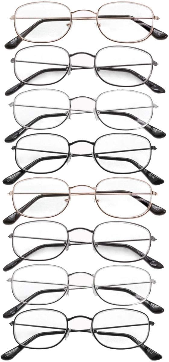 Suncrush 8 Pairs Round Metal Frame Reading Glasses Quality Fashion Men Women Unisex Classic Style Frames [ 1.75]