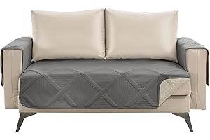 Pamhaven Backless Loveseat Covers for 2 Cushion Couch, Water-Repellent Covers for Leather Sofa Couch, Machine Washable Quilted Couch Covers, Pet Friendly Loveseat Slipcovers (Loveseat 48", Cool Gray)