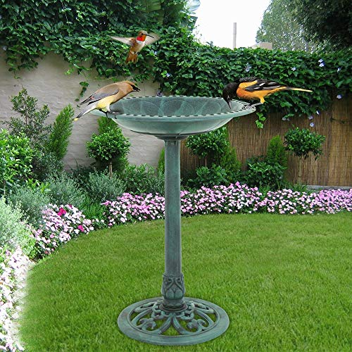 Spp12 Luxury Green Pedestal Resin Verdigris Bird Bath Garden