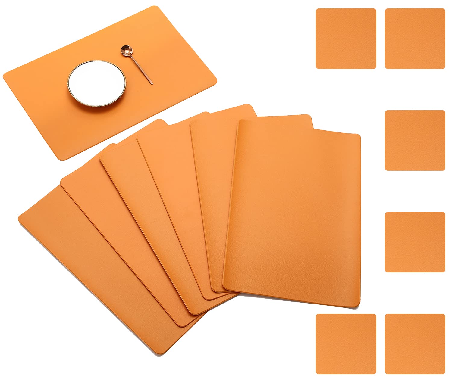 BECHEN Plastic Placemats and Coasters,Non Slip Washable Placemats for Dining Table Wipe Clean Table Mats Set of 6 (Orange)