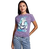 Hatsunke Miku Teal Kanji Women's Purple Mineral Wash Crew Neck Short Sleeve Cropped Baby Tee