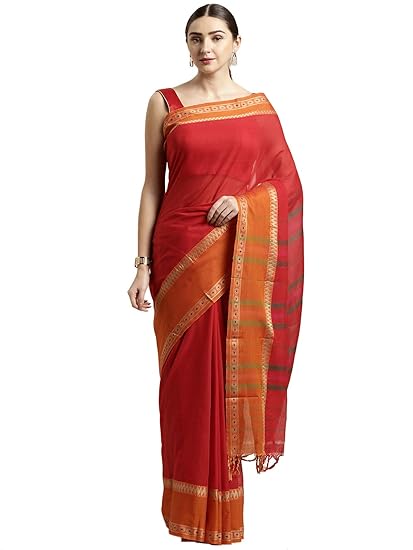 Womens Blended Cotton Saree (CCOPSC14068; Red)