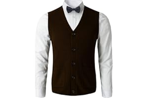 ZHILIFS Men's Sweater Vest V-Neck Sleeveless Knitted Button Cardigan DXL Big and Tall Vest