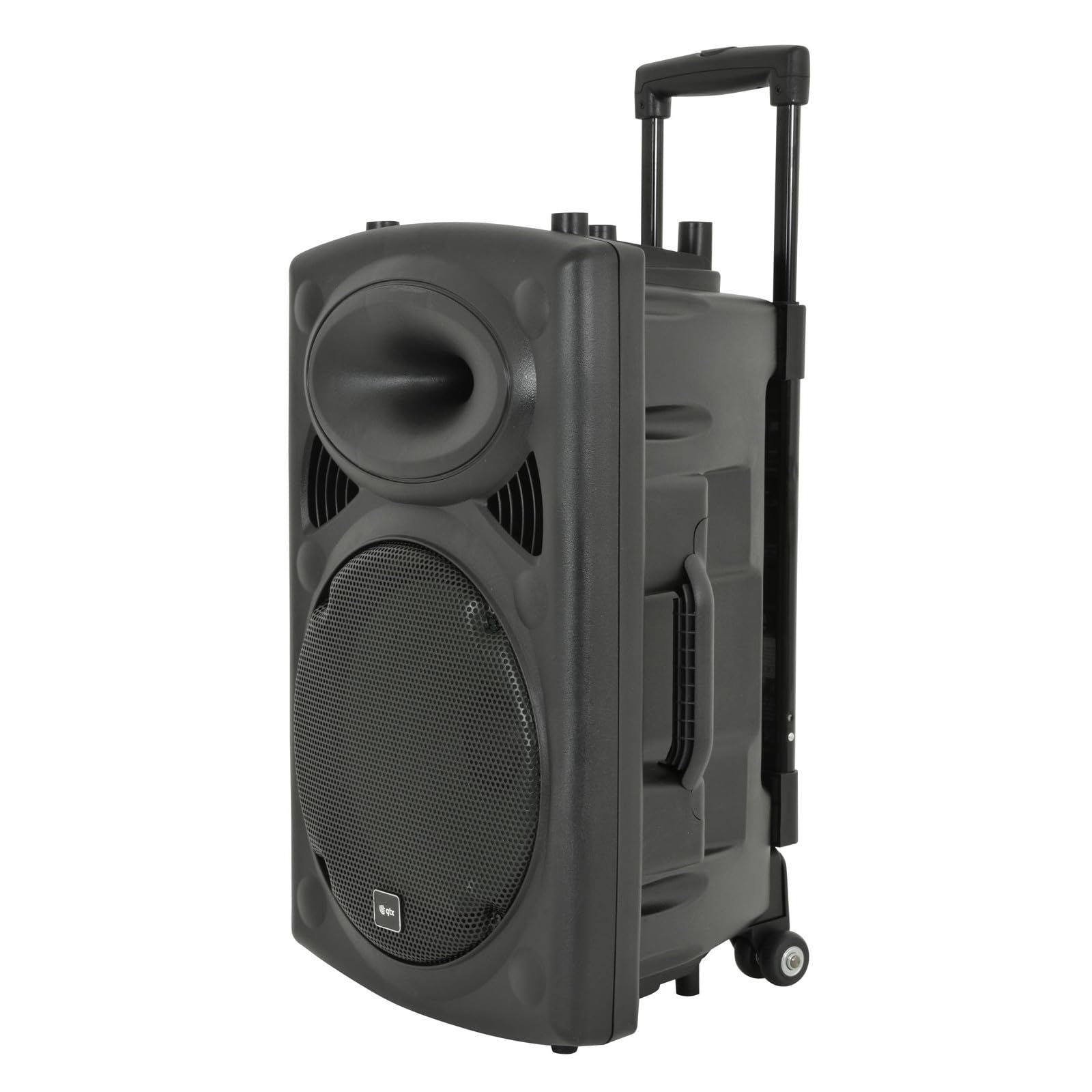 QTX , QR12PA: Powerful Portable PA with 2 Wireless Handheld Microphones, Easy Mobility Trolley Handle and Wheels, Extended Battery Life & Enhanced Audio Control