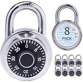 XanHen 3-Digit Combination Padlocks, Metal Body &amp; Black Dial, Pack of 8 | Hardened Steel Shackle, Keyless Combination Lock, Factory Pre-Set Combination, for gyms, school lockers, toolboxes, cabinets