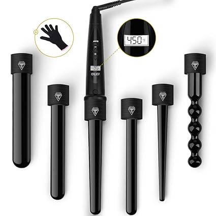 LOETAD 6 in 1 Lockenstab Lockenwickler Set Multifunktions Austauschbare Keramikbeschichtung Lockenwickler LCD Anzeige (Verpac