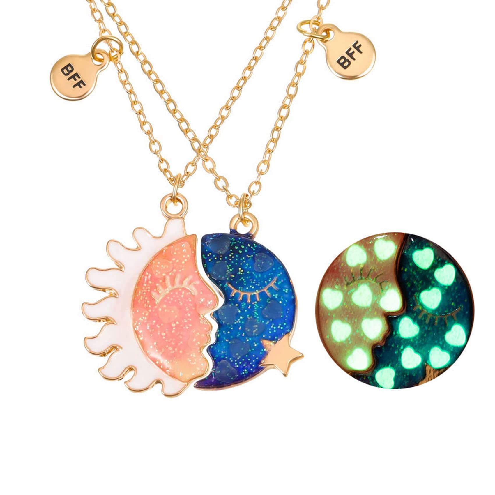 CERSLIMO Best Friend Necklace - Moon & Sun Friendship Necklace, Matching Bff for 2 Girls | Magnetic Necklaces Luminous Jewellery Women Graduation Birthday Christmas Gifts
