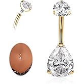 AROWRO Gold Belly Button Ring G23 Titanium Hypoallergenic 14G belly ring for Women Men Teardrop Navel Piercing Jewelry 10mm Barbell With Cubic Zircon
