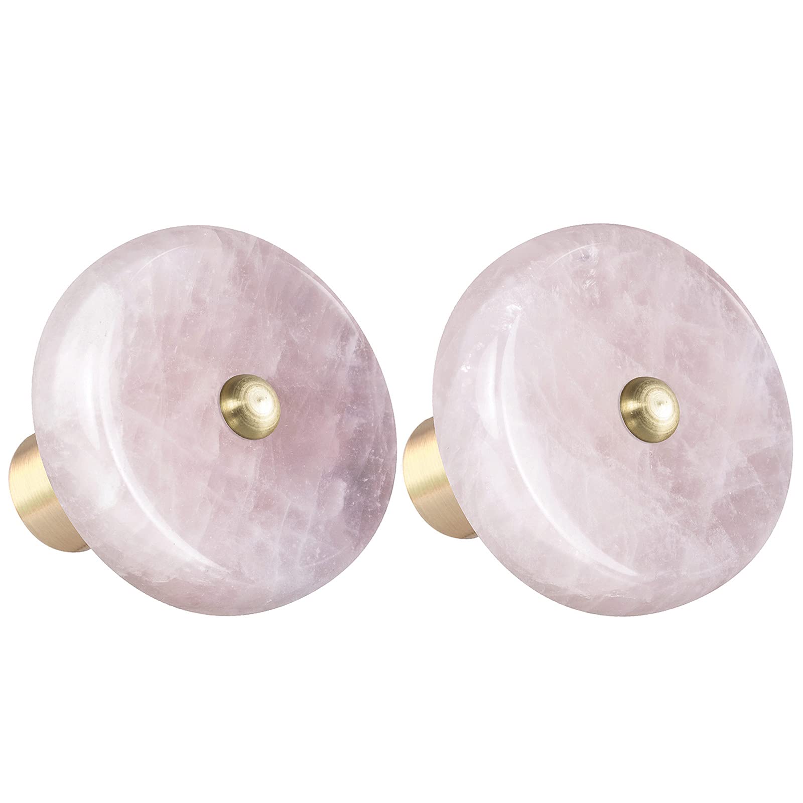 Nupuyai 2pcs Rose Quartz Crystal Drawer Knobs with Screws, Round Healing Stone Decorative Cabinet Pulls Handle for Dresser Home Office