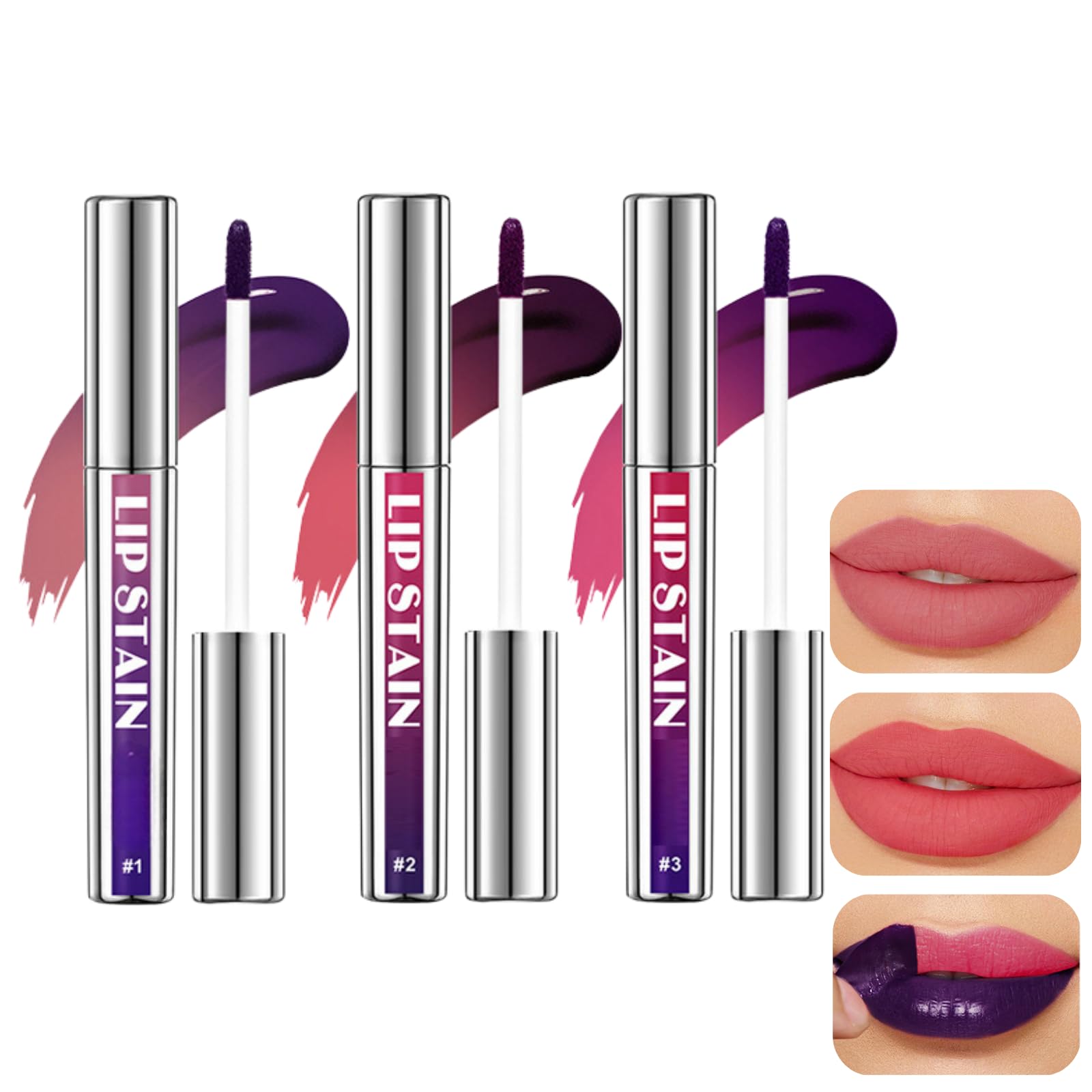 SHEBEEDO 3PCS Lip Stain Long Lasting Peel Off Lip Stain Lip Tint Peel Off Makeup For Women Extreme Amazing Make Up Peel Off Lip Tint Non-Stick Cup Matte Finish Liquid Lipstick