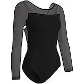ZYXWVU Women's Mesh bowknot Back Ballet Leotard with Sheer long Sleeves dance Unitard, AT04CX