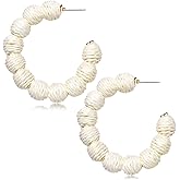 Rattan Earrings Statement Rattan Hoop Earrings for Women Woven Bohemian Earrings Handmade Straw Wicker Braid Big Drop Dangle Earrings for Women Summer Beach Jewelry