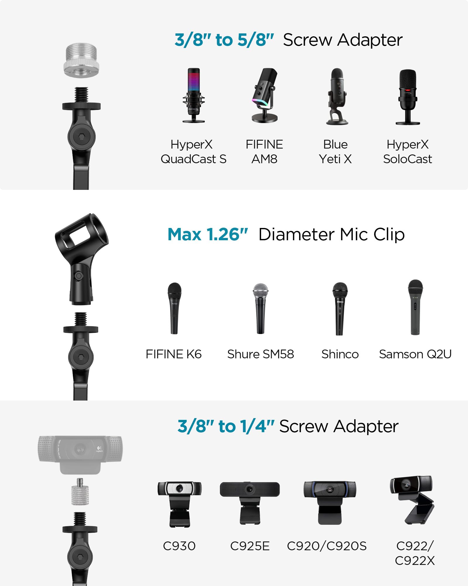InnoGear Studio Mic Stand, Max Load 2.64 lb Microphone Arm Desk Mount Desktop Microphone Stand for Fifine AM8 K669B Blue Yeti HyperX QuadCast SoloCast AT2020, Webcams Cameras