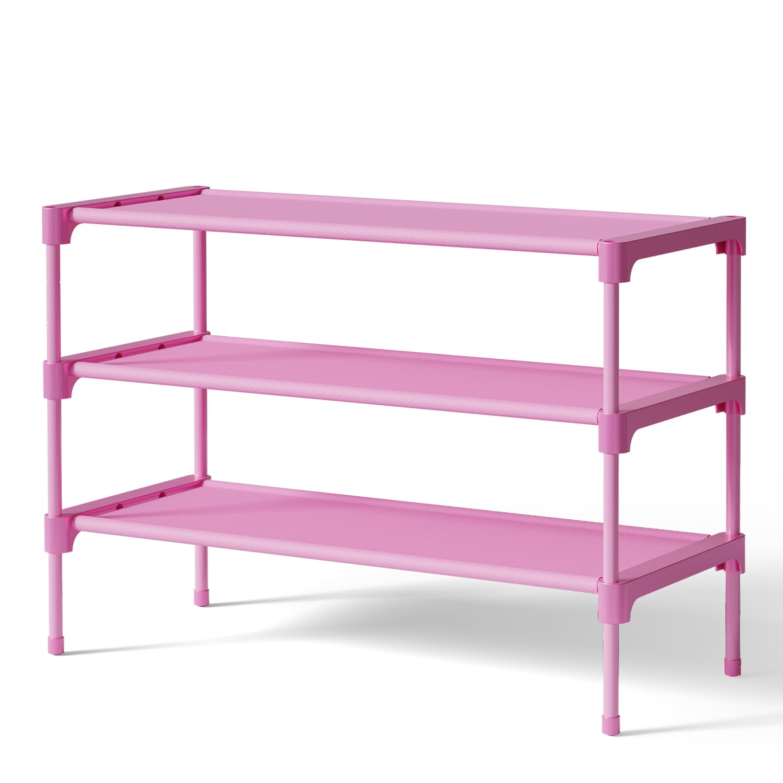 Photo 1 of Kitsure Shoe Rack - Non-Woven Shoe Rack Shelf, Shoe Organizer for Closet, Entryway, Garage & Corridor, Stackable Shoe Shelves, 27.5" Wide - 3 Tier, Pink