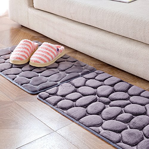 Memory Foam Cobblestone Shape Rug Non Slip Bath Shower Mat Door Mat Water Absorbent Pads, Pack of 2 (23.6" x15.7")