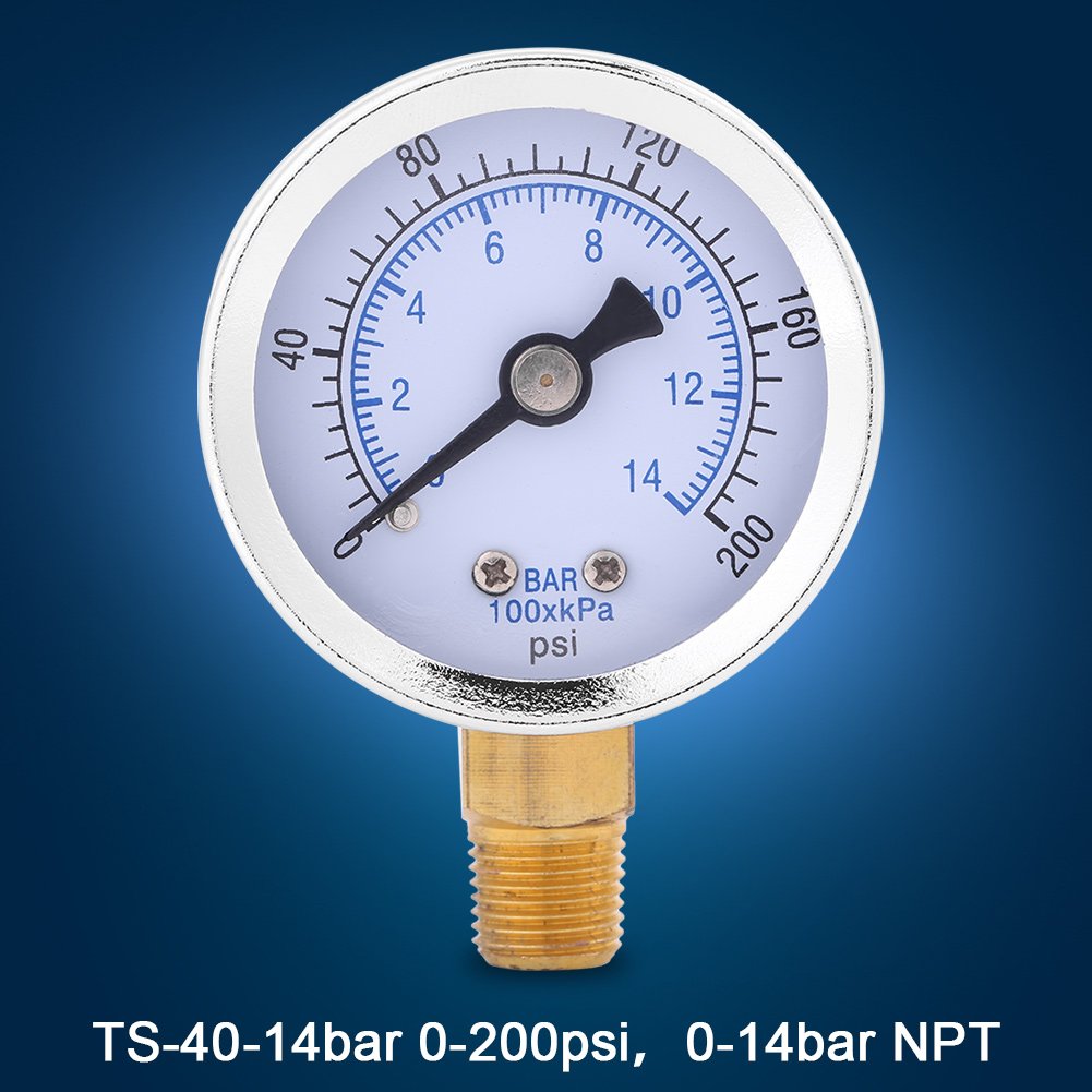 Pressure Gauge, 0-200psi 0-14bar Hydraulic Water Pressure Gauge 40mm Dial Meter 1/8" NPT for bar/psi Measurement - Image 4