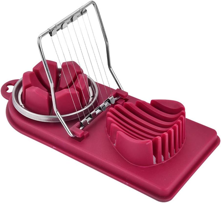 ZOEAST(TM) Stainless Steel Wire Slicer Cutter for Hard Boiled Eggs, 2-in-1 design with Multi-purpose Egg Dicer & Wedger, Cutting Tool with 2 cutting discs for Eggs Slicing Egg Slicer (Red)