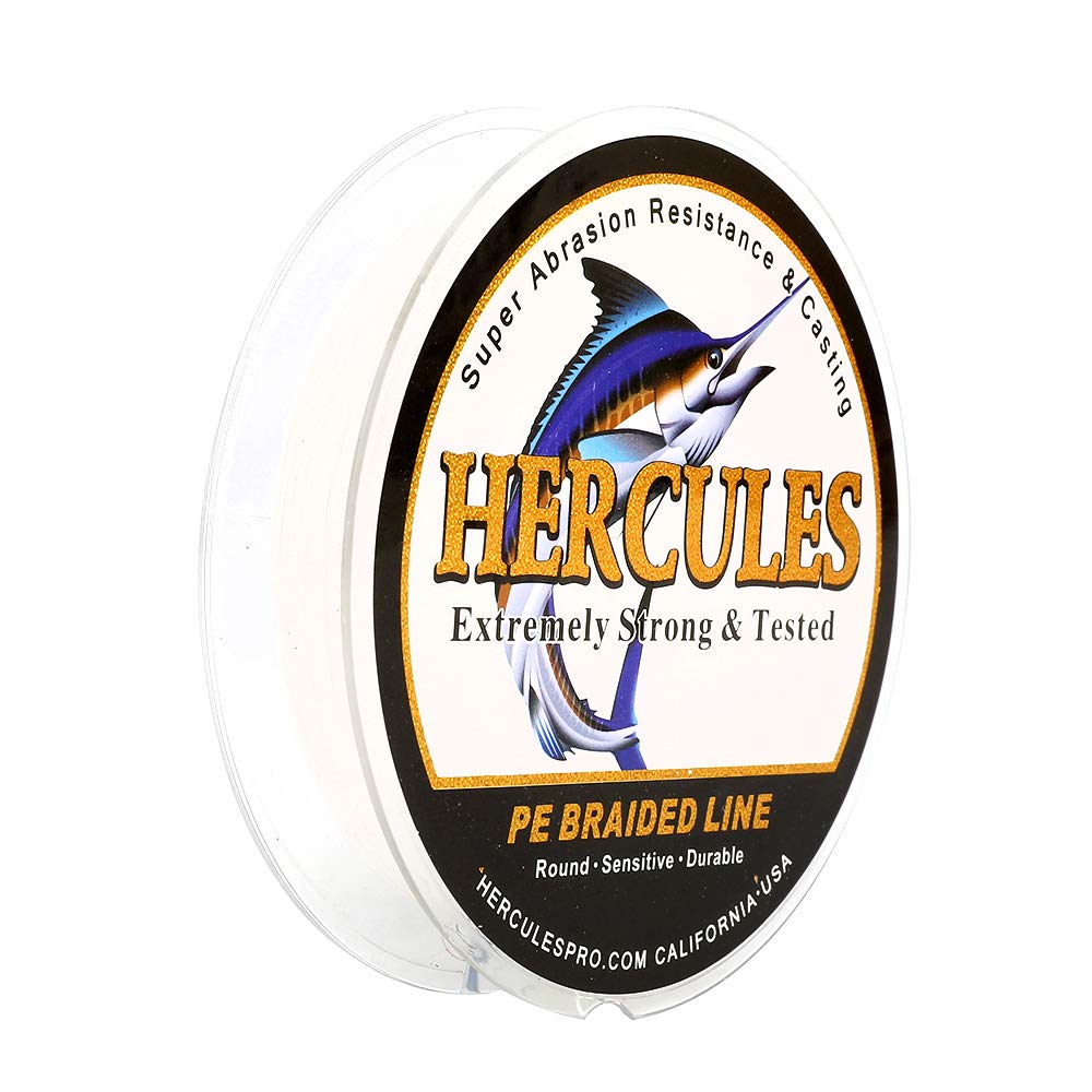 Hercules Super Strong 1000M 1094 Yards Braided Fishing Line 10 LB Test for Saltwater Freshwater PE Braid Fish Lines 4 Strands - White, 10LB (4.5KG), 0.12MM