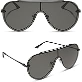 DIFF Imani Designer Oversized Shield Sunglasses for Women UV400 Protection, Black + Grey