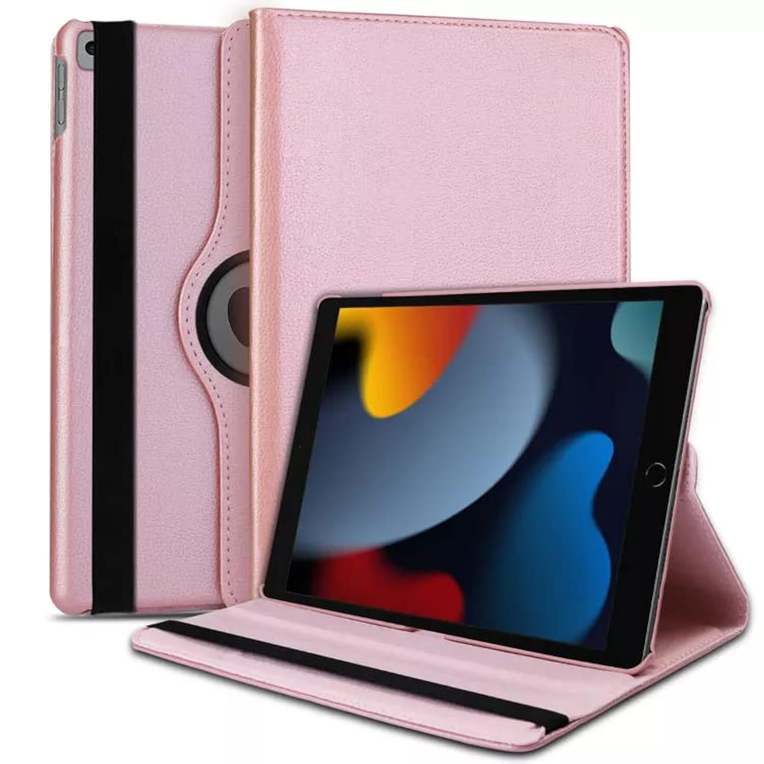 For iPad 10.2 Case 9th/8th/7th Generation (2021/2020/2019) 360 Leather Wallet Rotating Durable Protective Cover with Auto Wake/Sleep (Rose Gold)