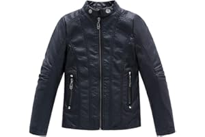 LOKTARC Boys Stand Collar Leather Jackets Kids Spring Faux Leather Motorcycle Coats