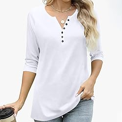3/4 Length Sleeve Womens Tops Dressy Trendy Button